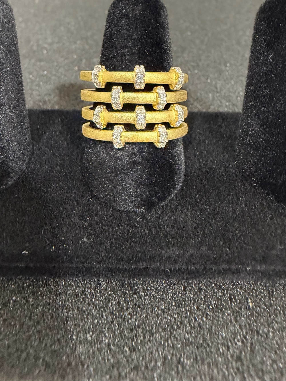 Freida Rothmans Silver Stackable Gold Tone Ring W/  Pavé Accents FR 925 Stamped
